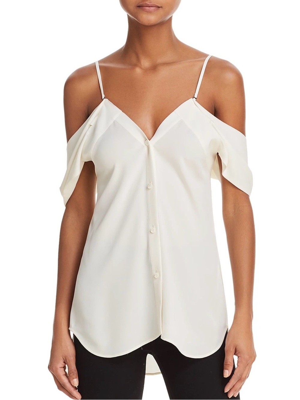 Theory Ivory Cold Shoulder V Neck Blouse Women's Size P Petite Elegant Top